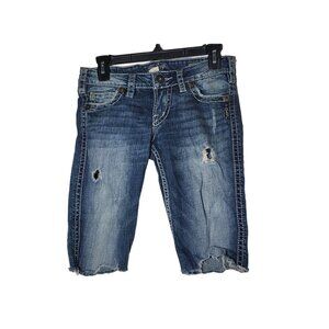 Silver Jeans Twisted Bootcut Reworked‎ Denim Blue Jean Bermuda Shorts Size 26